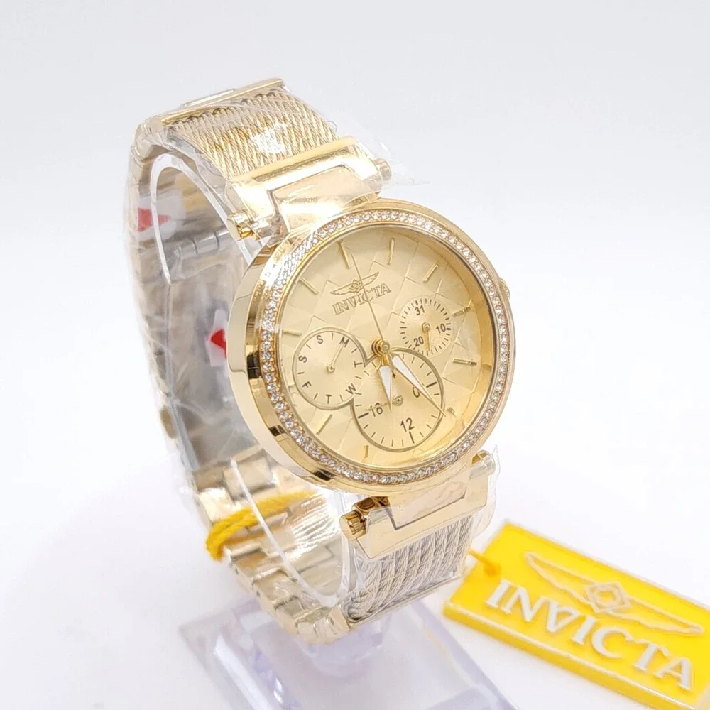 Invicta Angel Eterna 28918 Womens Watch Gold Crystal Bezel 36mm Quartz NEW